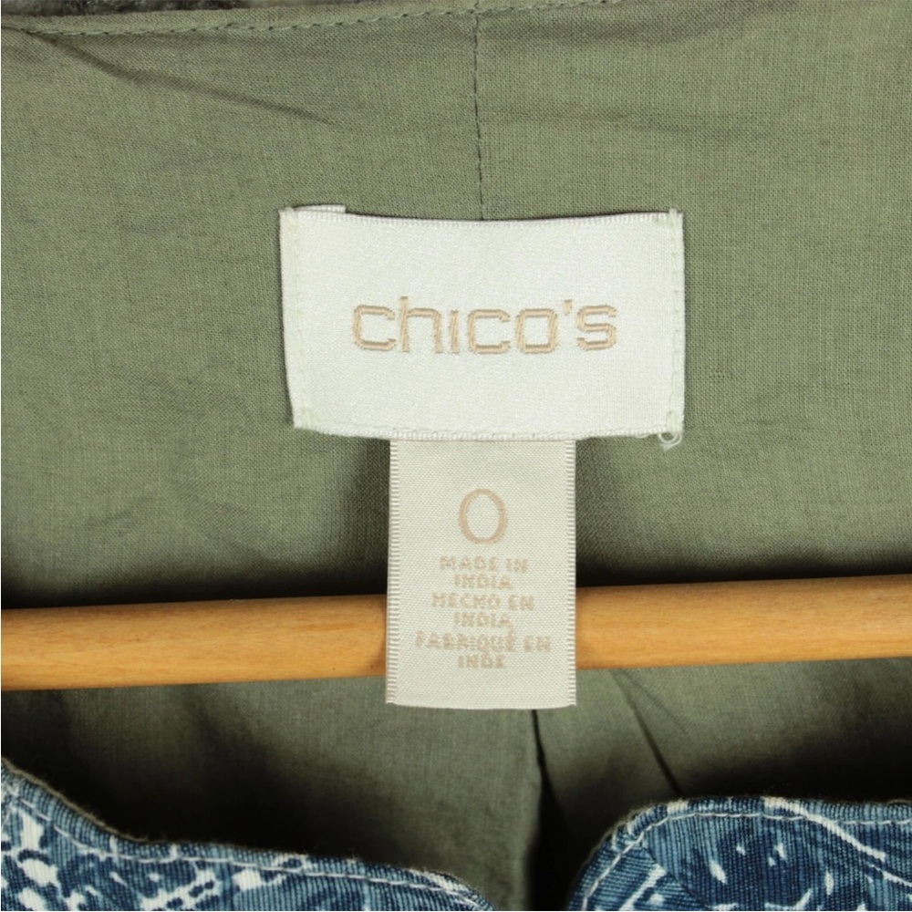 Chico's Women blazer Jacket embellished tan blue open lined Size 0 Beaded Boho - Picture 8 of 11